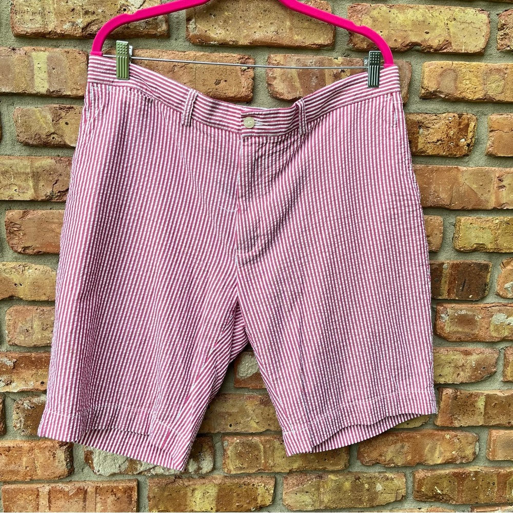 POLO BY RALPH LAUREN MENS SEERSUCKER RED WHITE STRIPE SHORTS SIZE 36